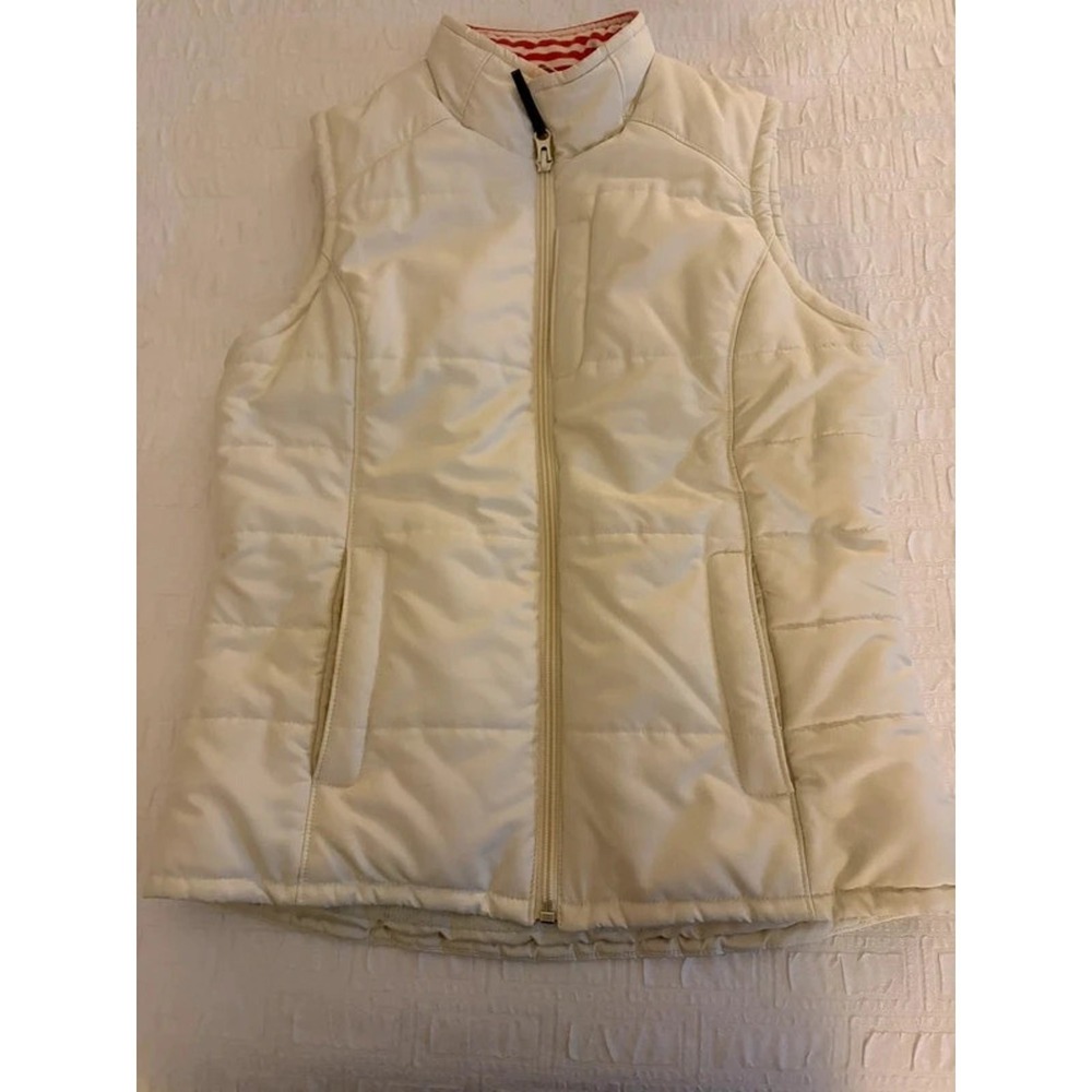 Vineyard Vines Cream Puffer Vest Womens Small Fleece Lined Zip Preppy Coastal